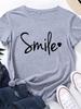 Простой стиль Smile Letter Print Футболка женская с коротким рукавом O-образным вырезом свободная футболка женская футболка топы одежда Camisetas Mujer