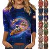 Women's Fashionable And Casual Three-quarter Sleeve Christmas Printed Round-neck Top