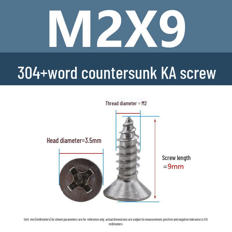 Yigu 304 Stainless Steel Phillips Flat Head Self-Tapping Screws M1-M2.5