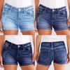 Women Summer Denim Shorts Ladies Ripped Hole Stretch Jeans Short Pants Solid Color Middle Waist Ladies Casual Regular Short