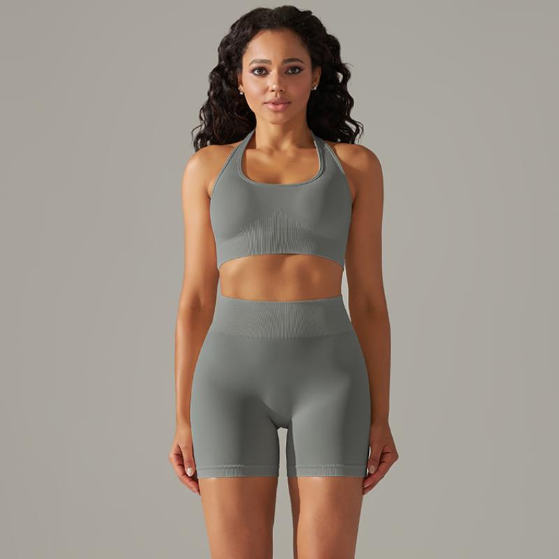 Nessaj Seamless Yoga Set Women Fitness Outfits Peach Hip Shorts Suit Shockproof Sports Bra Gym Running Suits