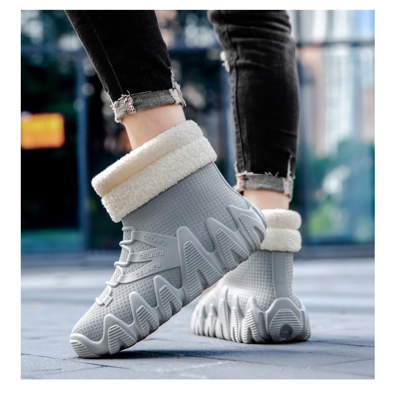 ПВХ водонепроницаемые мужские зимние ботинки с утолщенной подошвой нескользящие модные для отдыха с подкладкой тепло