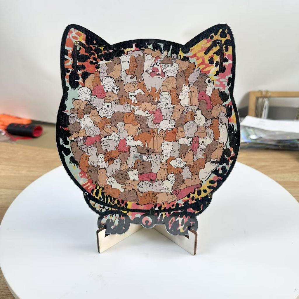 Деревянный пазл в форме кошек - Уникальный деревянный пазл в форме животных в подарок