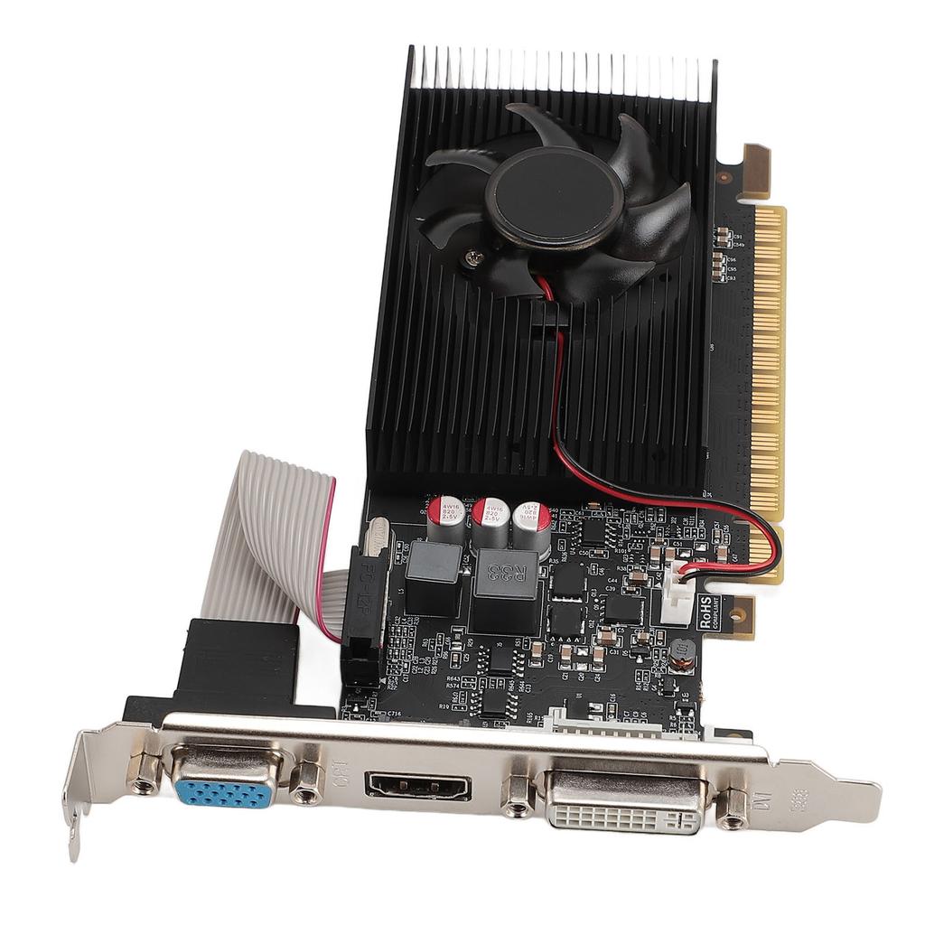 Однослотовая видеокарта 2 ГБ для GDDR3 PCIE Тонкая Низкопрофильная 64-битная с VGA HD Multimedia Interface DVI Вентилятором GT730