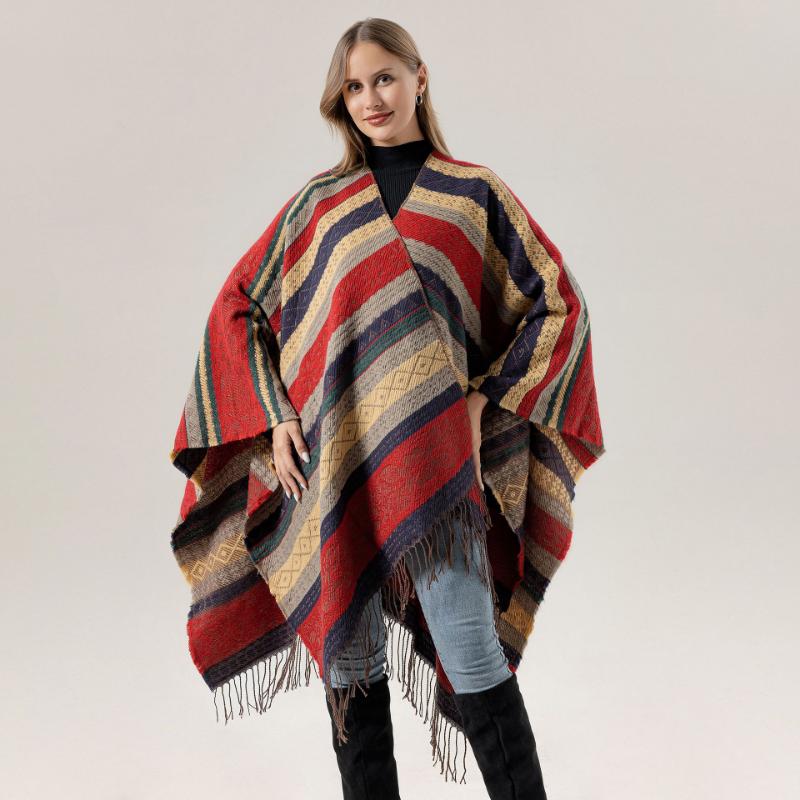 Ethnic Style Shawl Summer Outer Wear Women's Large Shawl Cape Cloak High-end Knitted Scarf