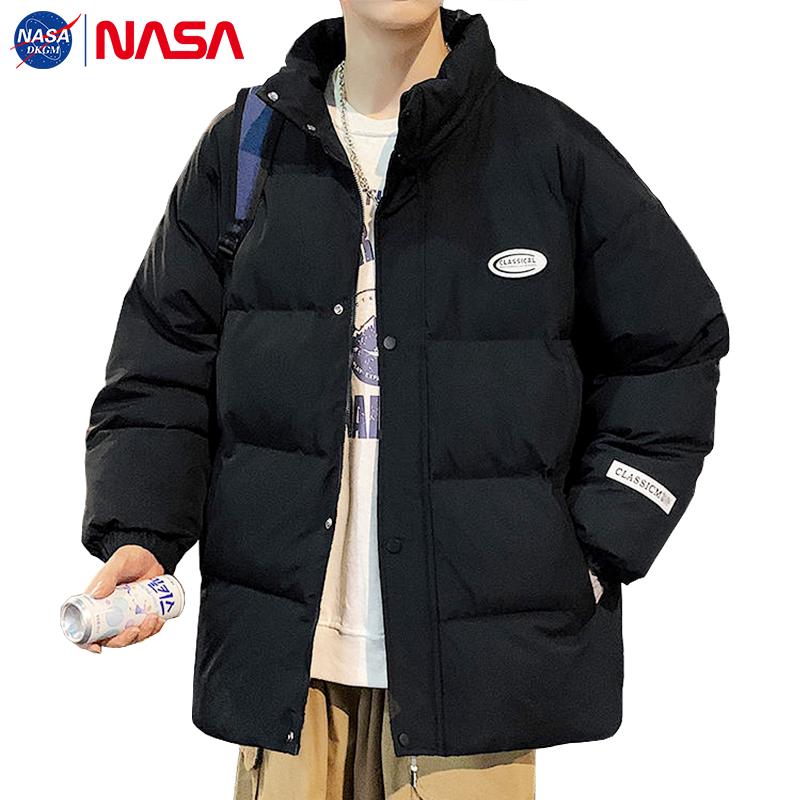 Мужская зимняя хлопковая куртка NASA - С воротником-стойкой, Утепленная, Теплая верхняя одежда, Модная распродажа.