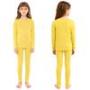 Kids Warm Loungewear Set 2-Piece, Solid Color Thermal Long Sleeve Shirt & Elastic Waist Pants, Sleepwear Winter Underwear