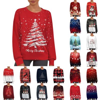 Женский повседневный модный принт с круглым вырезом и длинным рукавом, свитер-топ