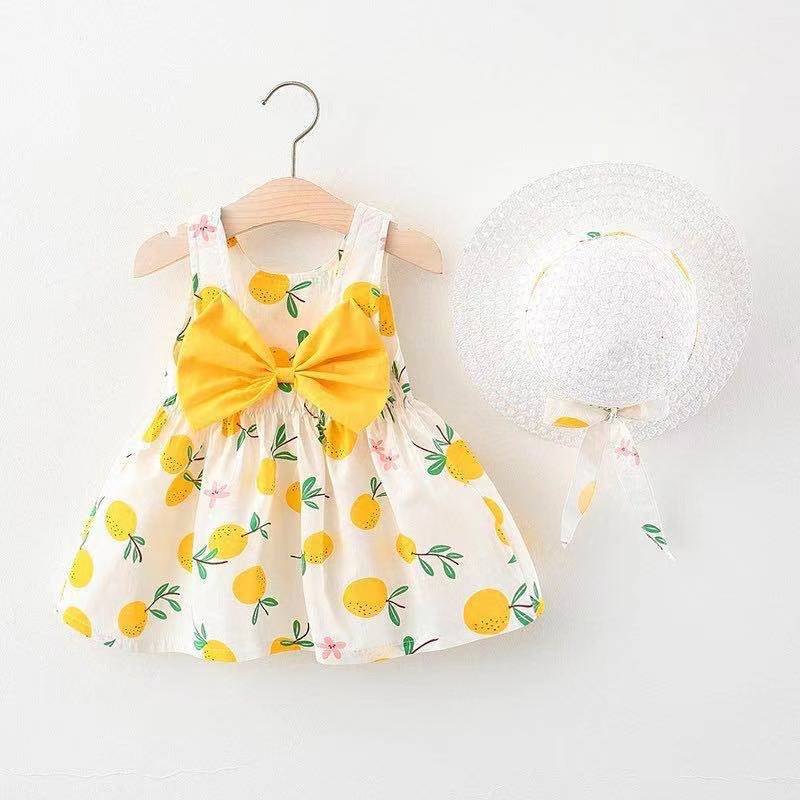 Children's Strawberry Print Dress Girl's Dress with Hat