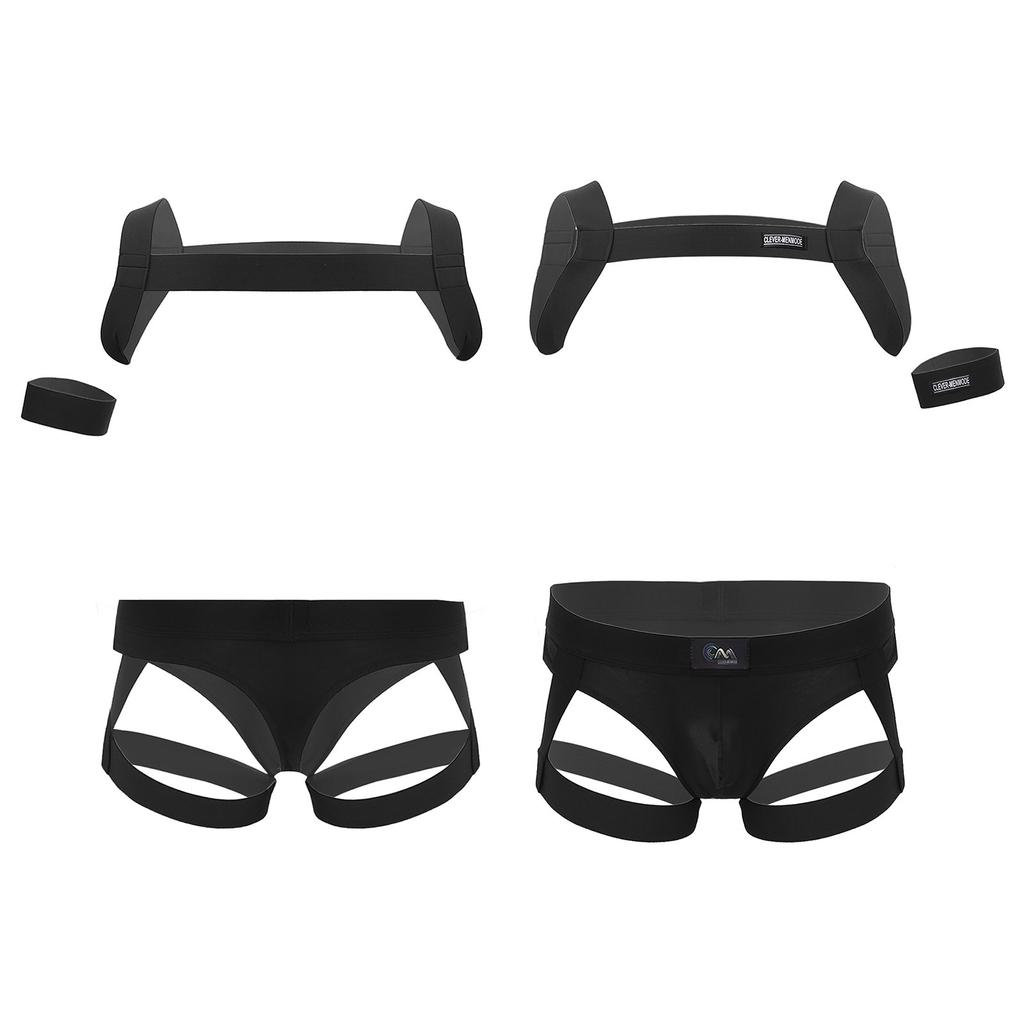 Мужские сексуальные костюмы для нижнего белья, 2 шт., нагрудный ремень с поясом и трусами, комплекты одежды для сна