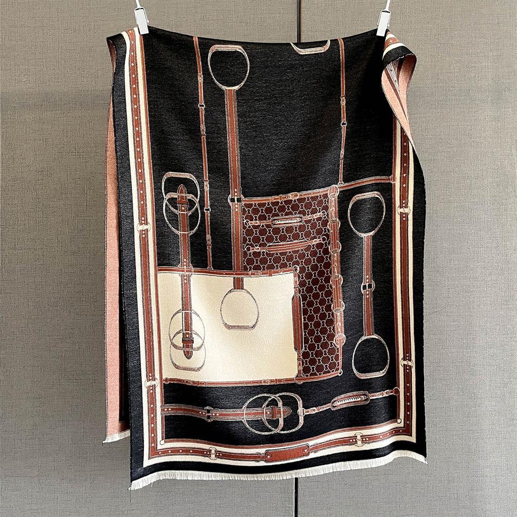 Winter Cashmere Scarf Women Luxury Chain Print Female Shawl Wrap Elegant Poncho Lady Thick Warm Blanket Gift Echarpe Pashmina