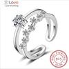 925 Sterling Silver Ring For Woman Bow Double -Layered Zirconia Adjustable Ring Exquisite Women 'S Jewelry Birthday Gift