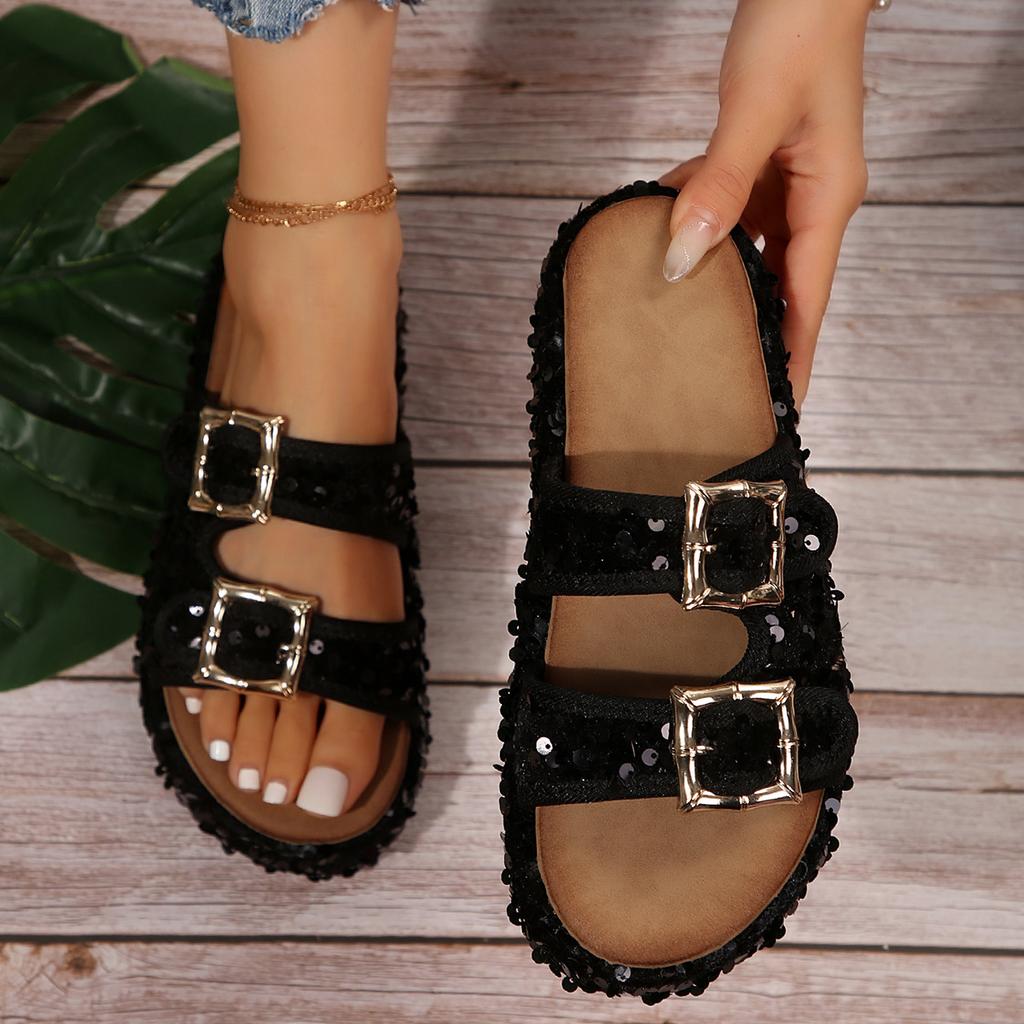 Женские тапочки, модные женские сандалии с двумя пряжками из пробки, новые летние тапочки на плоской подошве, ретро-тапочки для сада, женские сандалии Zapatos De Mujer