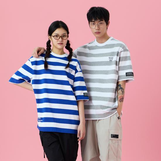 Unisex White Logo Stripe Short Sleeve T-Shirt