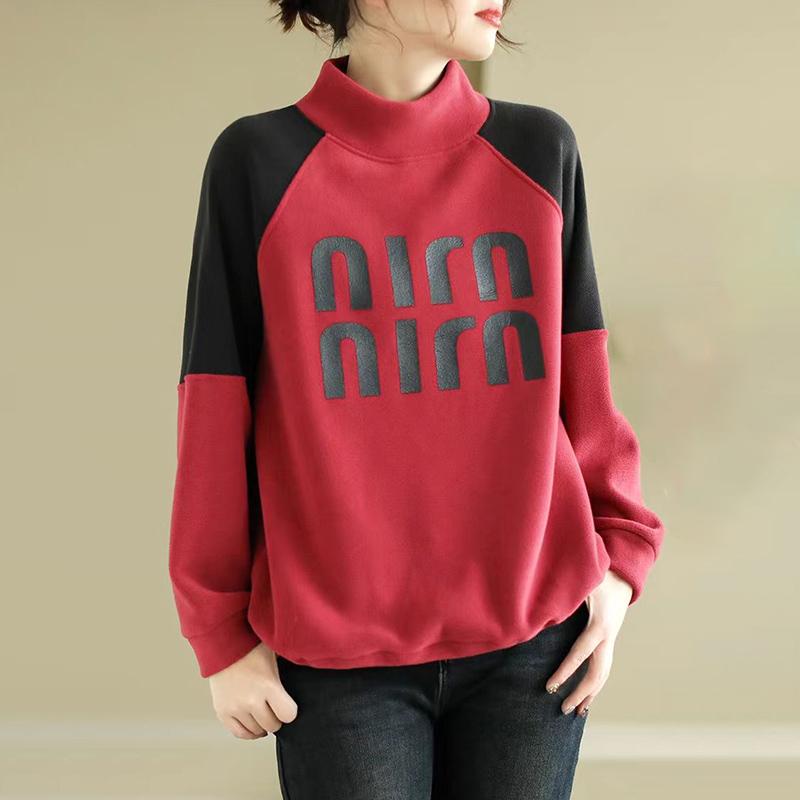 Свитшот для женщин из хлопка, свободного покроя, из флиса, утолщенный, удобный, с высоким воротом, повседневный, свитшот