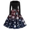 Women's Fashion Casual Square Neck Slim Christmas Printed Long Sleeve Dresses