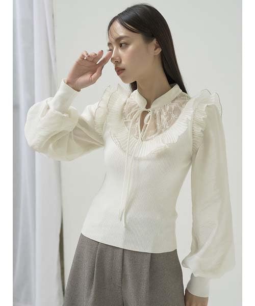 Snidel Пуловер из трикотажа с плиссированным воротником SWNT245231 Белый Женский