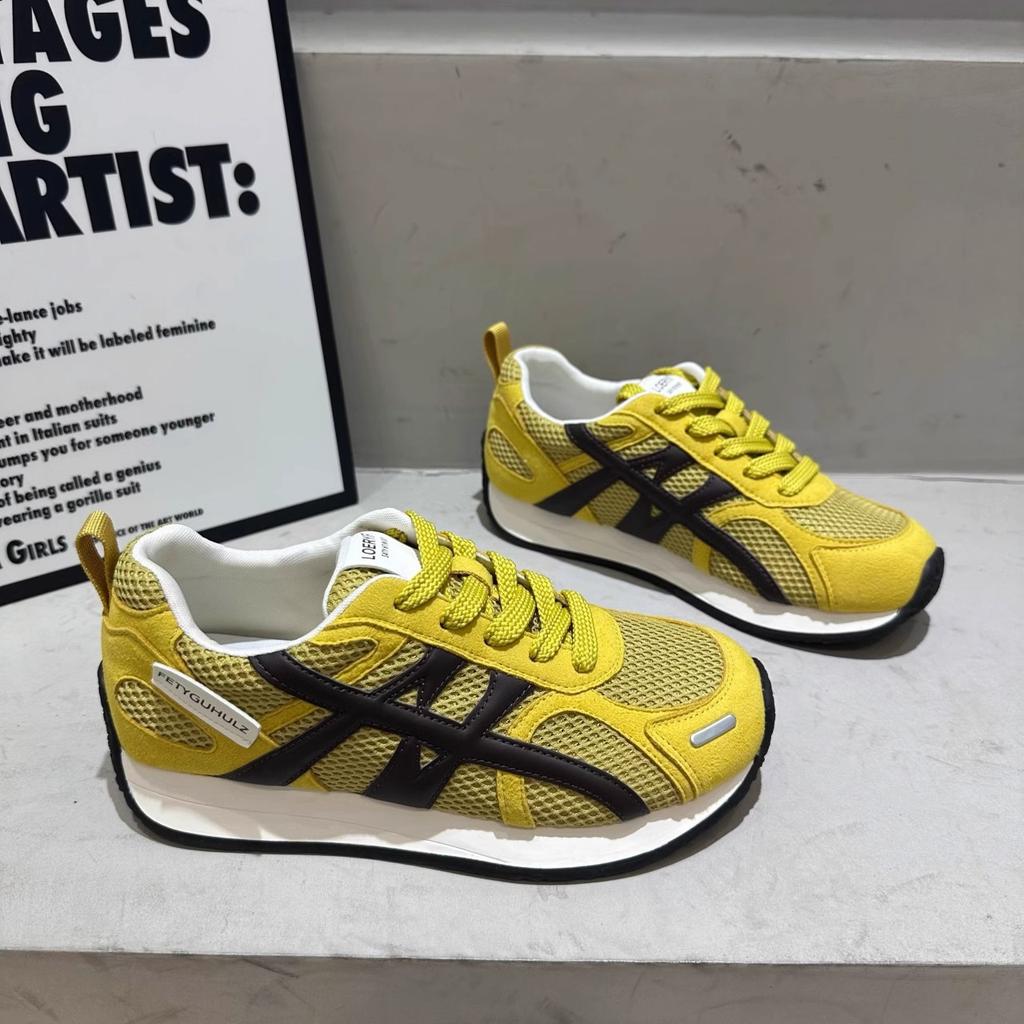 Leather mesh breathable Forrest Gump shoes women's shoes 2025 summer platform casual sports shoes soft sole lightweight dad shoes