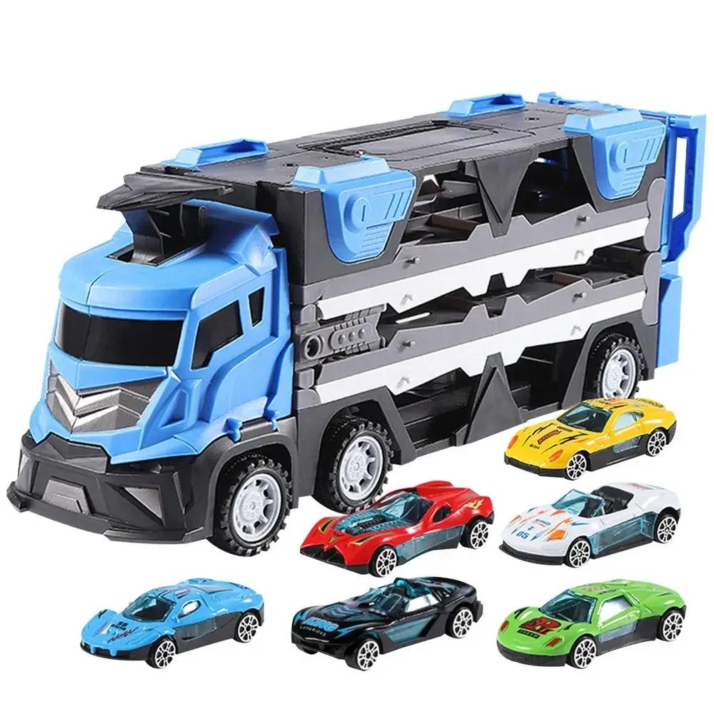 Ejector Container Truck Folding Track Engineering Car Alloy Car Children's Toy Pull-Back Car Toy Christmas Gifts