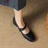 Cow Leather Round Toe Thick Med Heels Autumn Shoes Mary Janes Solid Women Pumps