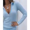 Women Spring/Autumn  Elegant Knitted Dress Sexy Zipper Deep V-neck Solid Bodycon Pencil Party Vestido Mini Dress Female Casual