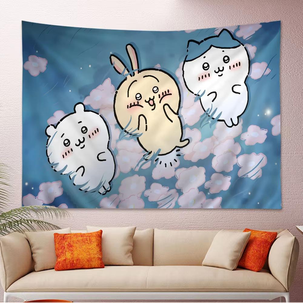 Kawaii Usaki Cartoon Chiikawa Cute Colorful Cute Tapestry Room Decoration Home Decor Bedroom Wall Hanging Fabric
