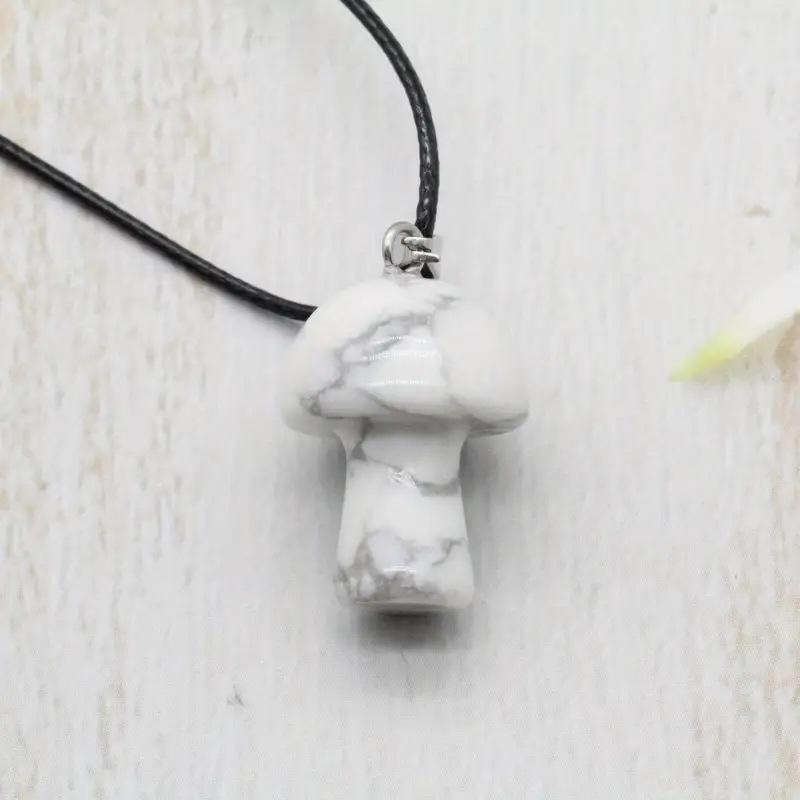 Mushroom necklace, handmade leather rope, colorful, crystal mushroom collarbone chain, bohemian style