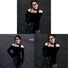 Black Top With One Shoulder Neckline For Fall Fashion Comfort
