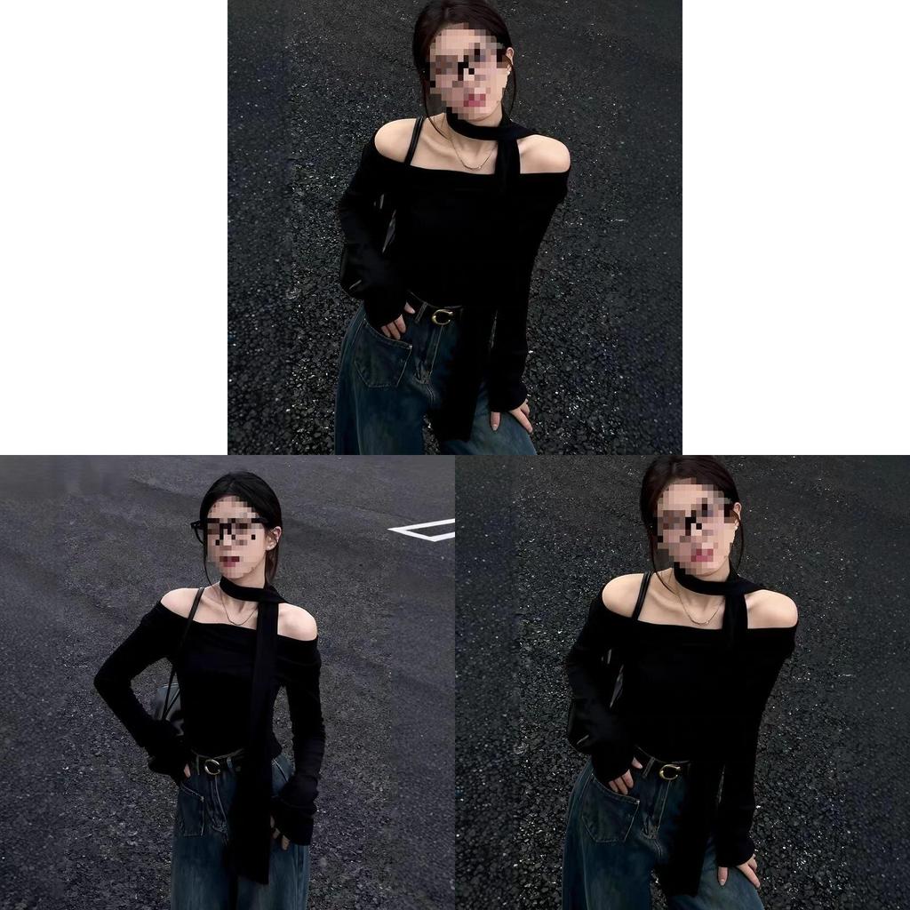 Black Top With One Shoulder Neckline For Fall Fashion Comfort