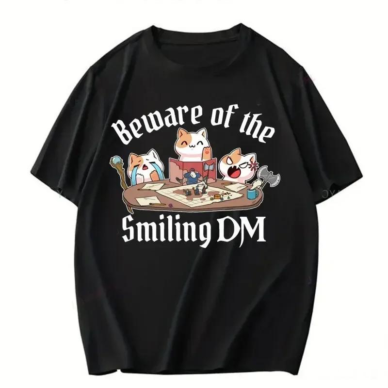T Shirt Cats Playing Dungeons and Dragons Present Funny Tshirt Summer Short-sleev WomesT-Shirt