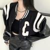 Jackets Women's Bomber Black Coats Leather Baseball Short Coat Y2k Jacket Woman Goth Clothing Streetwear