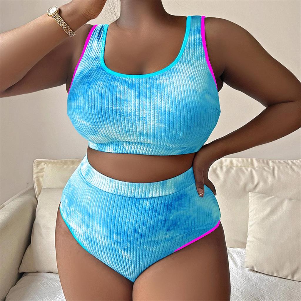 Plus Size Women's Color Block Tie-Dye Tankini Swimsuit P017