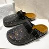 Fashion 2025 New Closed Toe Women's Slippers Fashion Crystal Outdoor Casual Belt Buckle Best Seller Plus Size Comfortable Flat Slippers