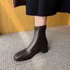 Мода 2025 Мода Женская обувь Натуральная кожа Короткие ботинки Квадратный носок Массивный каблук Зима Эластичные Современные женские ботинки Однотонные Высокие каблуки