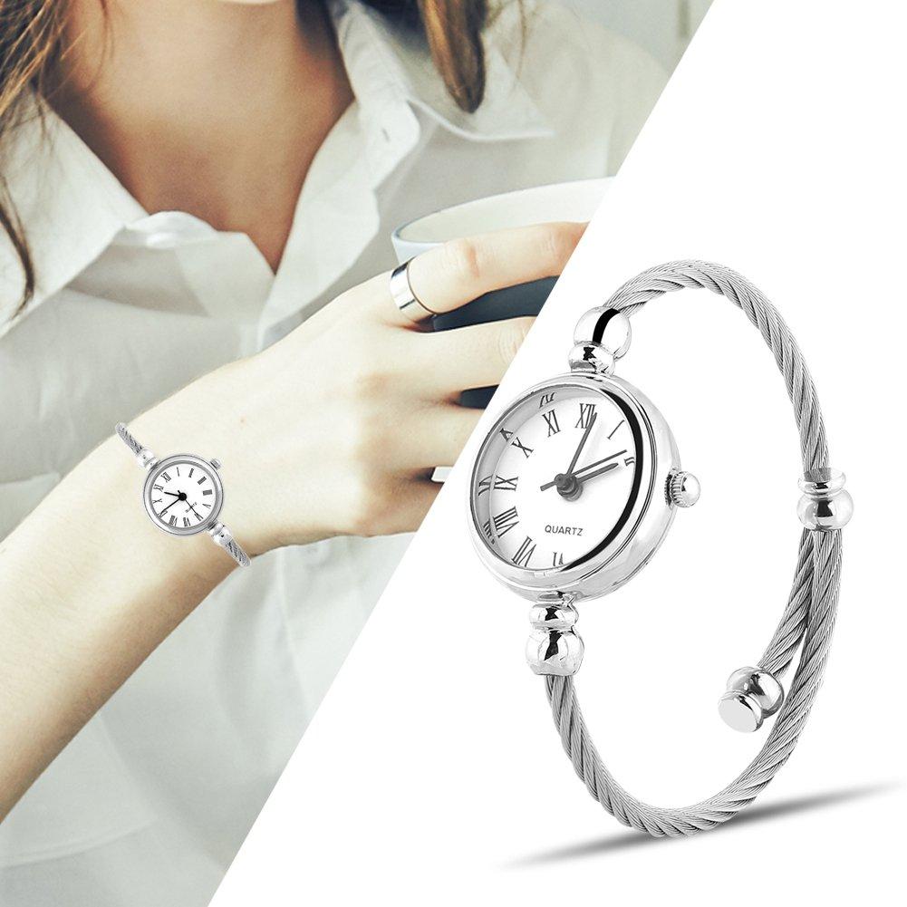 4 Colors Bracelet Watch Women Analog Round Quartz Alloy Strap Open Bracelet Watch Roman White Plate Watch