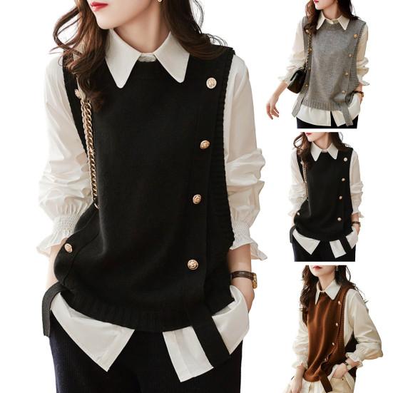 Women Vest Round Neck Solid Color Knitted Vest Fashion Soft Sleeveless Lady Knit Tank Top for Autumn Winter