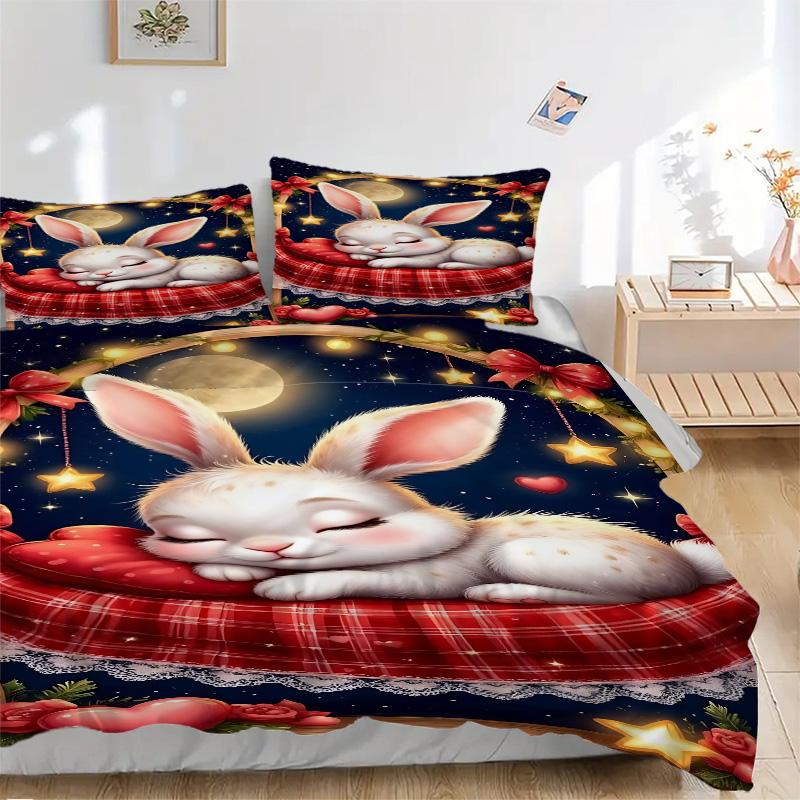 Moonlit Bunny Dreams Print 3Pcs Bedding Setduvet Cover With 2 Bedropillowcase Home Birthday Gift