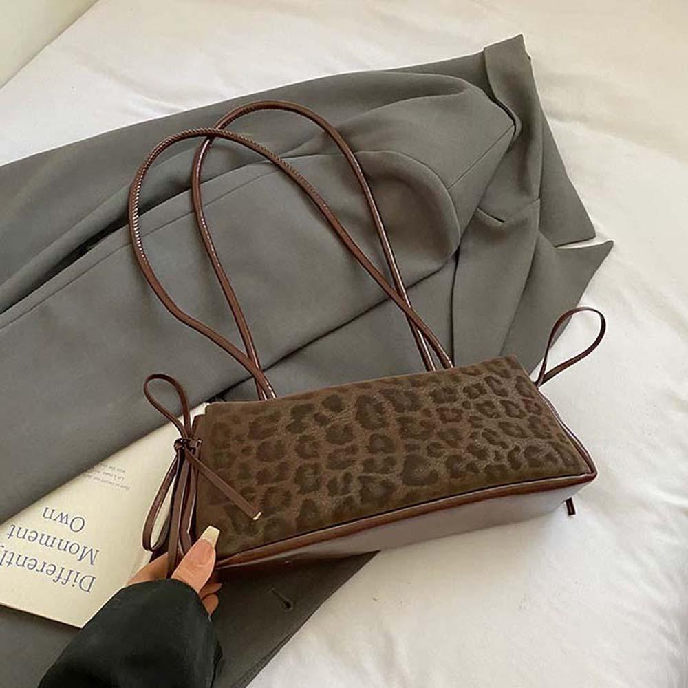Sweet French Stick Handbag Bow Ribbon PU Shoulder Bag All-match Leopard Print Underarm Bags Travel