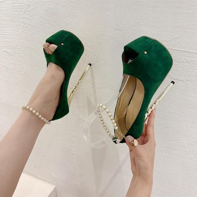 Модные сексуальные туфли-мюли с открытым носком и тонким высоким каблуком для женщин, женские туфли-лодочки с пряжкой и ремешком для ночного клуба, экстремальные туфли на шпильках на высоком каблуке