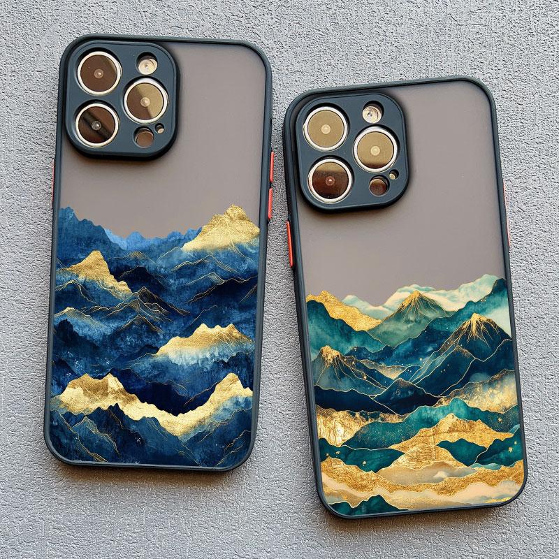 Золотые и Синие Горы Чехол для Телефона для iPhone 16 15 14 Pro Max Plus 13 12 Mini 11 Pro Max 7 8 Plus SE2 XR XS X Ударопрочные Чехлы