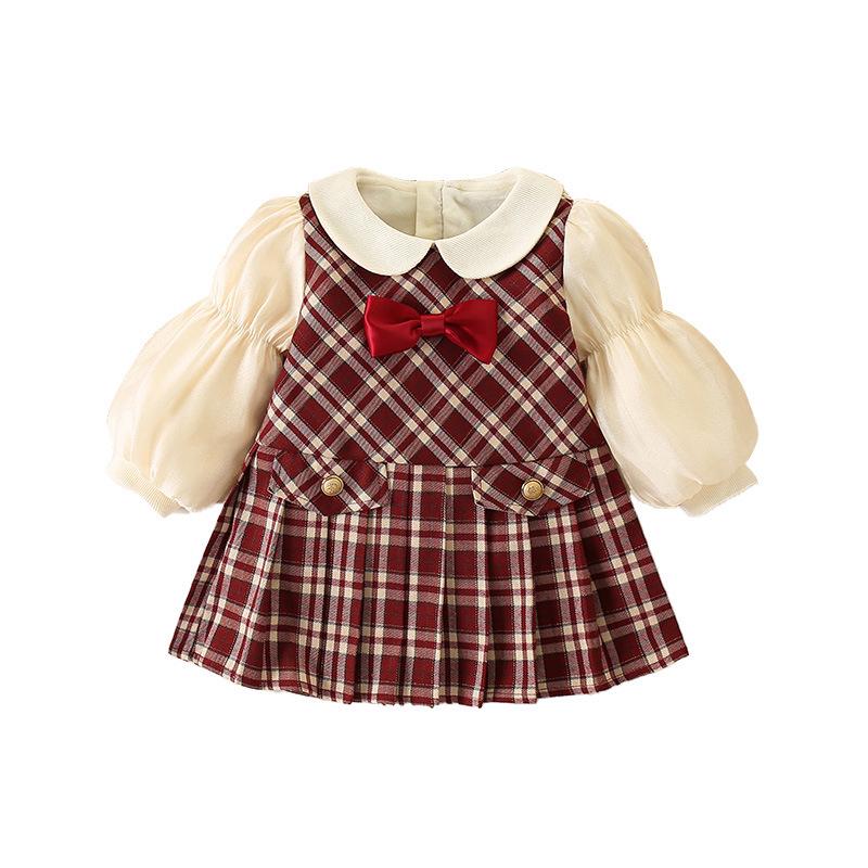 Клетчатое платье на флисовой подкладке для девочек - стиль Британской академии для осени/зимы