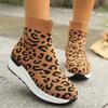 Модные вязаные носки с леопардовым принтом, кроссовки для женщин, дышащие, повседневные, спортивные, для бега, женские модные слипоны с высоким верхом