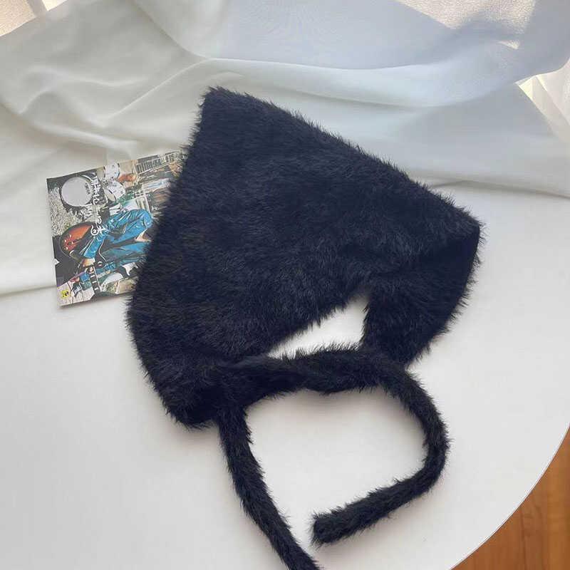 Женский пушистый вязаный шерстяной треугольный шарф и повязка на голову-галстук от французских брендов - Осенне-зимнее тепло, милый и очаровательный стиль.