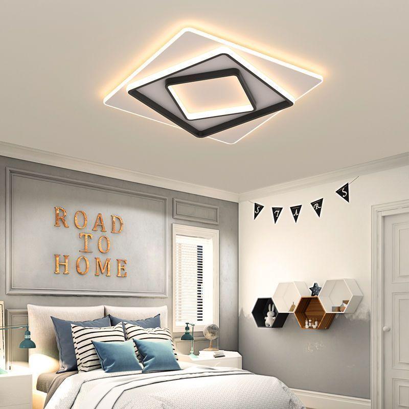 Светодиодная люстра для спальни, черно-белая квадратная современная потолочная лампа, чердак, гостиная, столовая