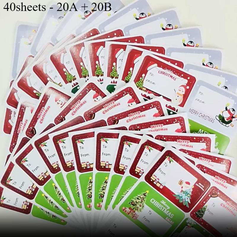 Милые рождественские подарочные наклейки - Глянцевая поверхность, Наклейки для бумажного пакета и застежки и имени, Можно писать Рождественские упаковочные подарочные наклейки-этикетки