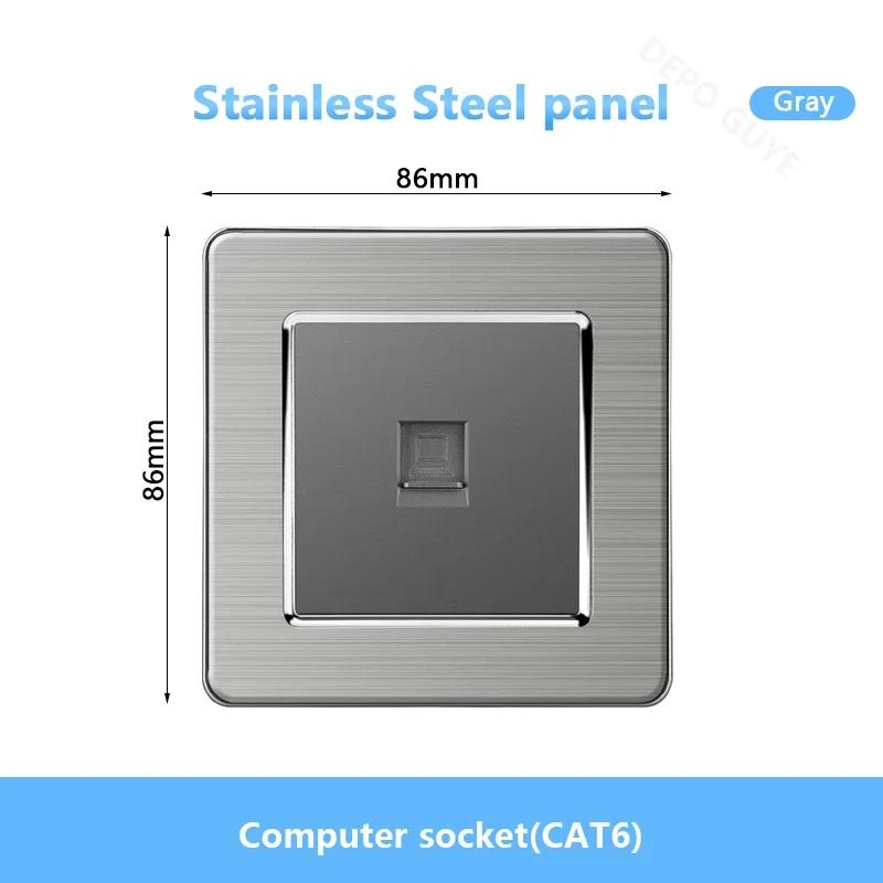 Universal Wall Light Switch Brushed Stainless Steel Panel,UK Type-c 18W Quick Charging Socket 220V Double USB Electrical Outlet