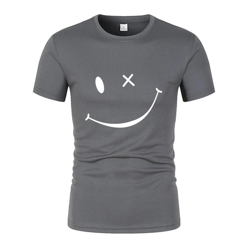 Быстросохнущая дышащая однотонная мужская новая модная простая футболка с забавным принтом смайликов с короткими рукавами, повседневные уличные топы для мужчин