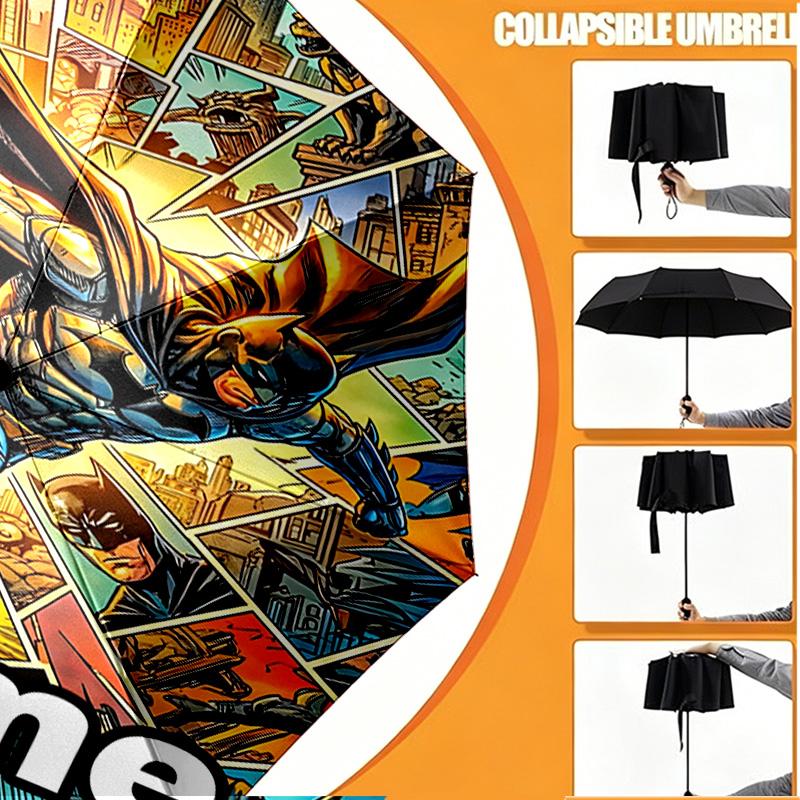 Custom Name Personalized Batman Print Umbrella, Auto Open Close, 8‑Rib Sturdy Frame, Commute Camping Hiking Use, Birthday Gift