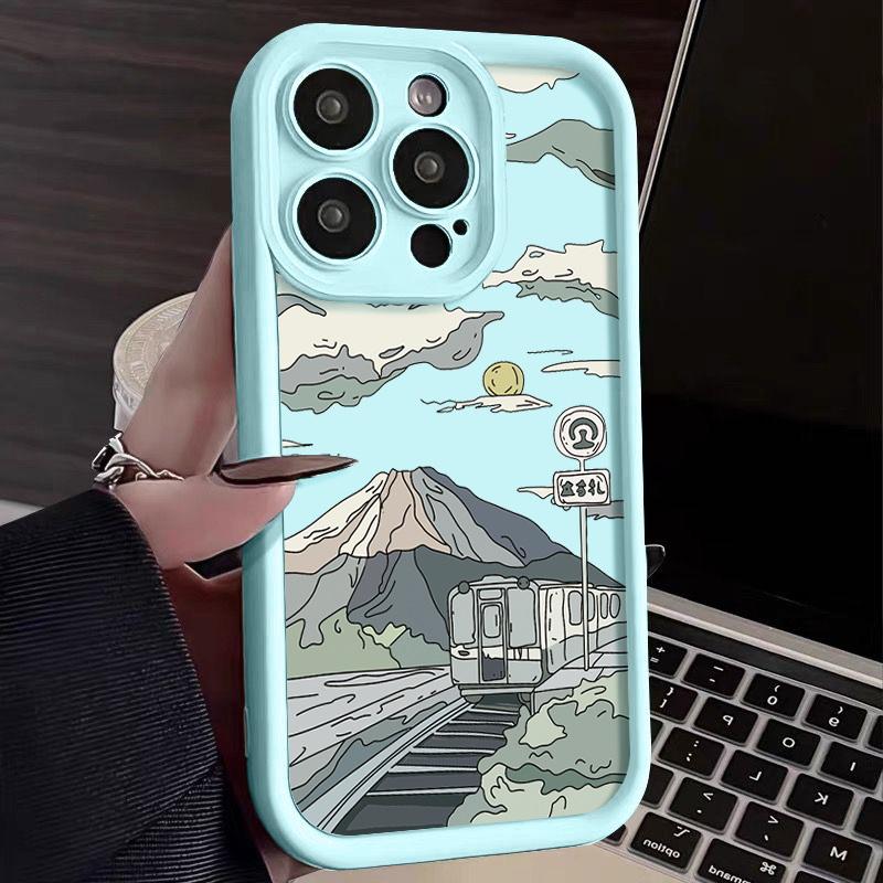 Мягкий чехол для телефона из ТПУ с рисунком в виде гор для iPhone 16, 15, Pro, 14, Plus, 13, 12, 11, Pro Max, Xs, Xr, 8, 7, однотонный, противоударный, защитный чехол для объектива