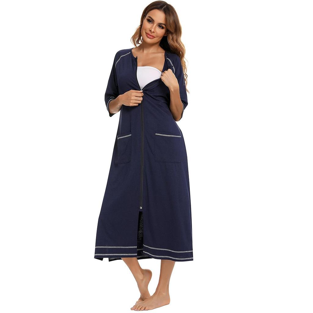 Bright Deer Женский халат для беременных на молнии с длинным рукавом 3/4, халат для родов в больнице, ночные рубашки для кормления, домашний халат, шезлонг, одежда для сна